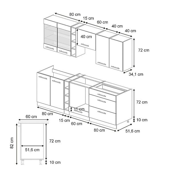Vicco Küchenzeile Fame-Line, Dunkelgrau/Anthrazit, 235 cm, günstig online kaufen