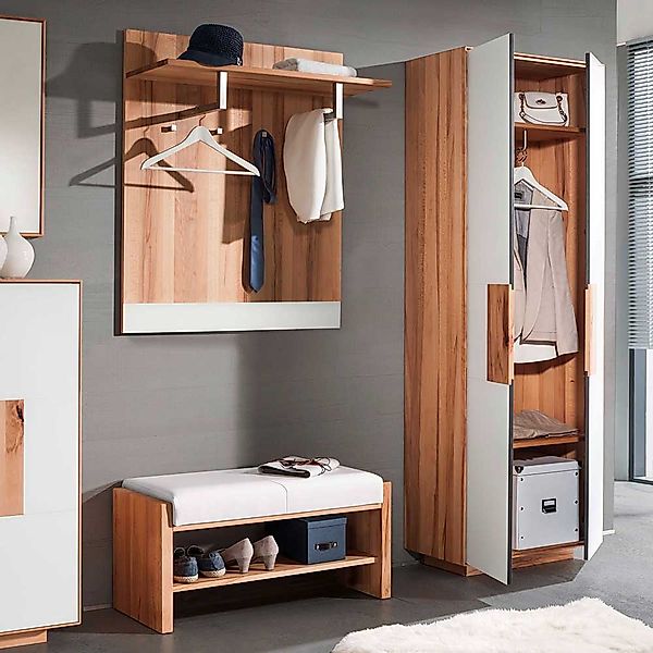 Flurgarderobenset in Weiß mit Kernbuche Massivholz Made in Germany (dreitei günstig online kaufen