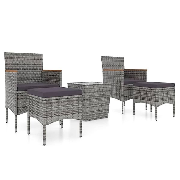 vidaXL 5-tlg Garten-Bistro-Set Poly Rattan und Hartglas Grau Modell 2 günstig online kaufen