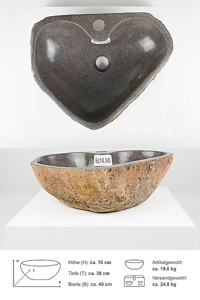 wohnfreuden Aufsatzwaschbecken Naturstein-Waschbecken 40 cm mit günstig online kaufen