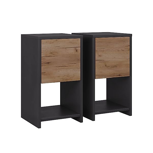 Vicco Nachttisch Evo Anthrazit/Goldkraft Eiche 30 x 55 2er Set günstig online kaufen