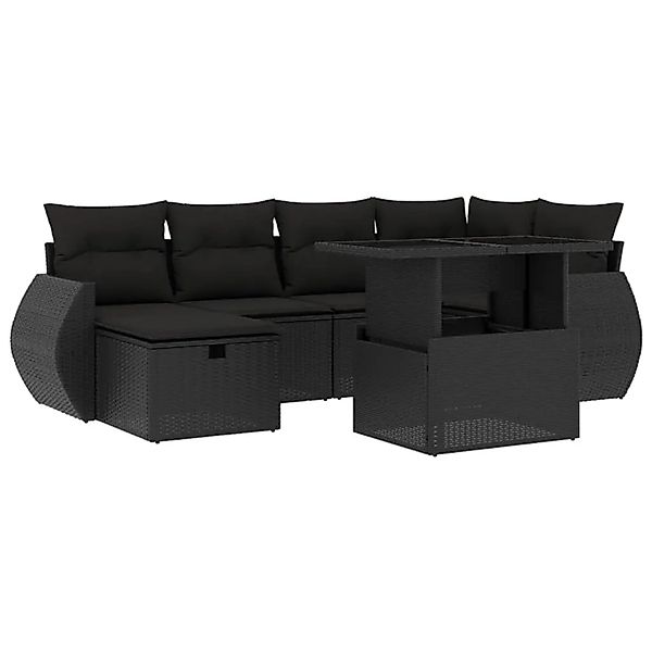 vidaXL 7-Tlg Garten-Sofagarnitur mit Kissen Schwarz Poly Rattan 3275135 günstig online kaufen