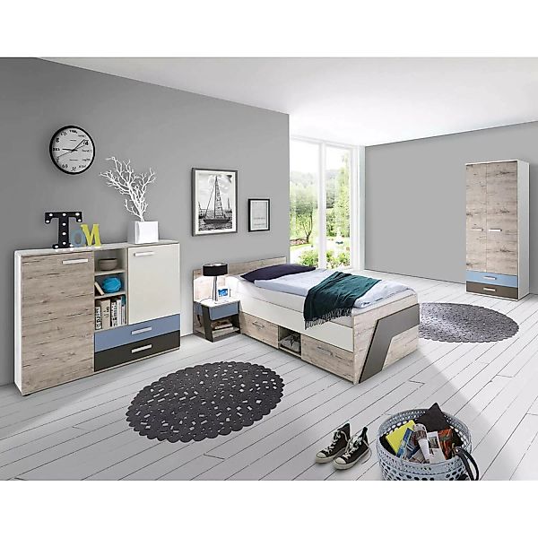 Lomadox Jugendzimmer Set mit 90x200 cm Bett, 4-teilig mit Kleiderschrank LE günstig online kaufen