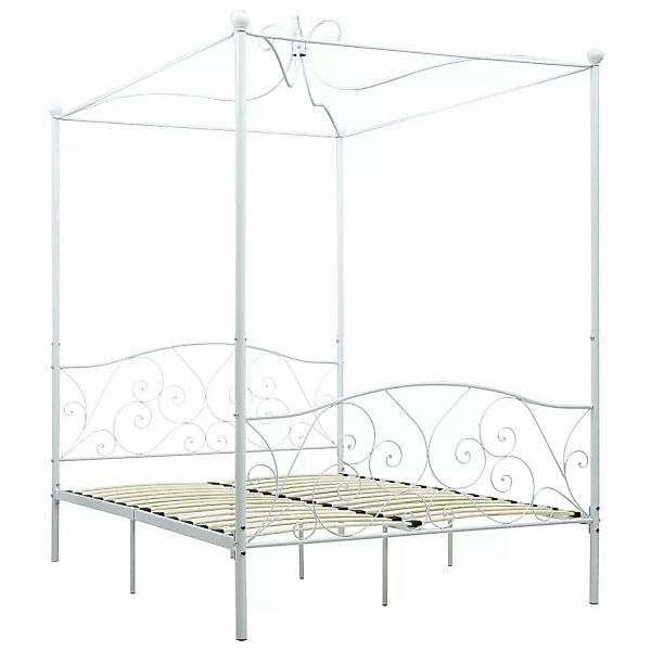 Himmelbett-gestell Weiß Metall 140 X 200 Cm günstig online kaufen