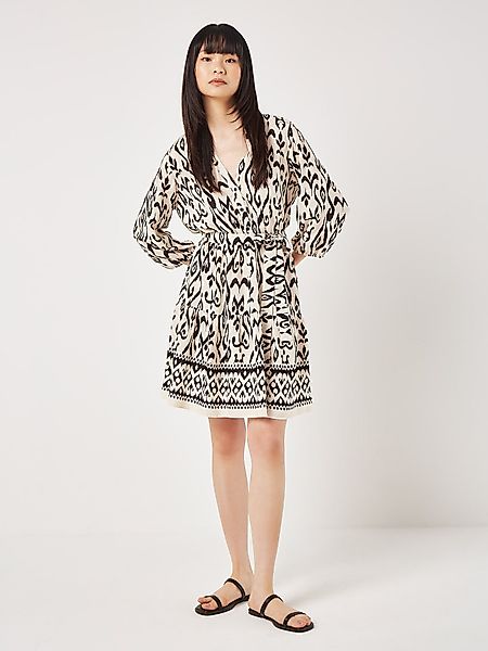 Apricot Druckkleid Ikatmuster Kleid, (2-tlg) mit günstig online kaufen