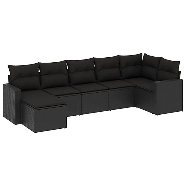 vidaXL 7-Tlg Garten-Sofagarnitur mit Kissen Schwarz Poly Rattan 3251612 günstig online kaufen