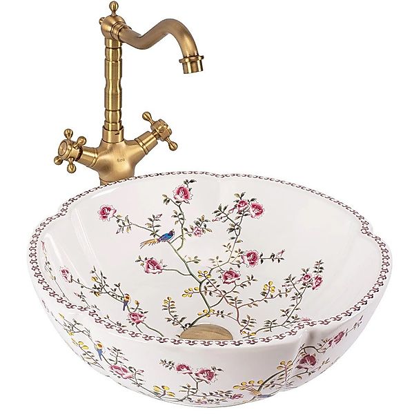 wohnwerk.idee Aufsatzwaschbecken Waschbecken Rund Blumen Weiß Romantisch Fe günstig online kaufen