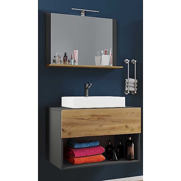 Waschplatz Set in Anthrazit und Wildeiche Honigfarben Wandmontage (zweiteil günstig online kaufen