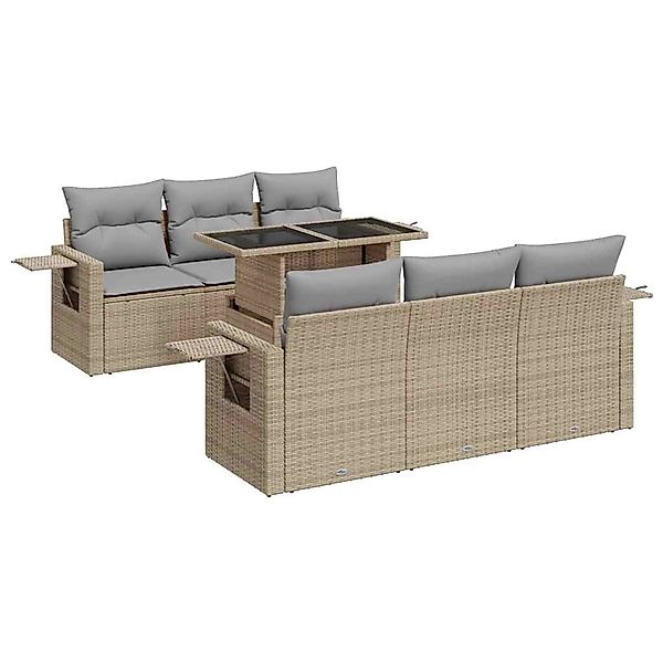 vidaXL 7-Tlg Garten-Sofagarnitur mit Kissen Beige Poly Rattan 3326420 günstig online kaufen