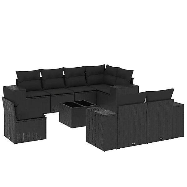 vidaXL 9-Tlg Garten-Sofagarnitur mit Kissen Schwarz Poly Rattan 3255182 günstig online kaufen
