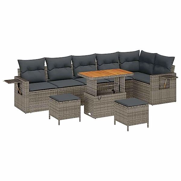 vidaXL 9-Teiliges Garten-Sofa-Set mit Kissen Grau Poly Rattan Akazie 336176 günstig online kaufen