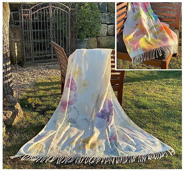 Wohndecke Hochwertige Fransen Kuscheldecke Flowers Garten, günstig online kaufen