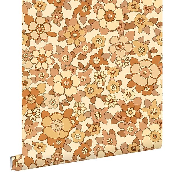 ESTAhome Tapete Retro Blumen Gelb und Orange 50 x 900 cm günstig online kaufen