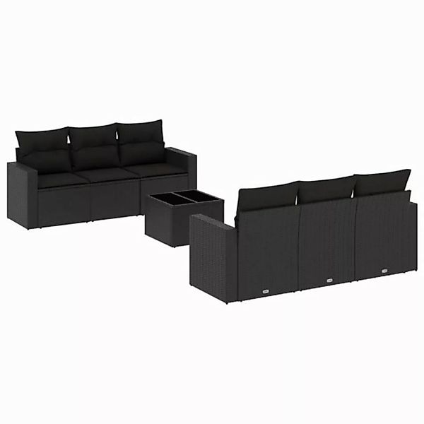 vidaXL Sofaelement 7-tlg. Garten-Sofagarnitur mit Kissen Schwarz Poly Ratta günstig online kaufen