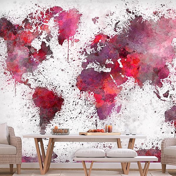Fototapete - World Map: Red Watercolors günstig online kaufen