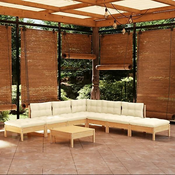 8-tlg. Garten-lounge-set Mit Creme Kissen Kiefernholz günstig online kaufen