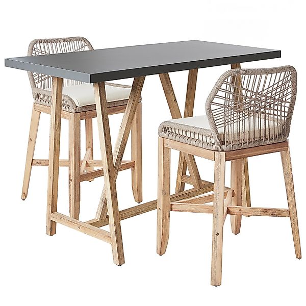 Beliani Bistro Set TALAMONE Heller Holzfarbton Grau Beige günstig online kaufen