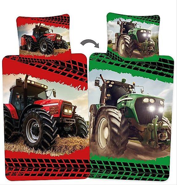 Jerry Fabrics Bettwäsche Roter & Grüner Traktor Trecker - 2in1 Wende-Bettwä günstig online kaufen