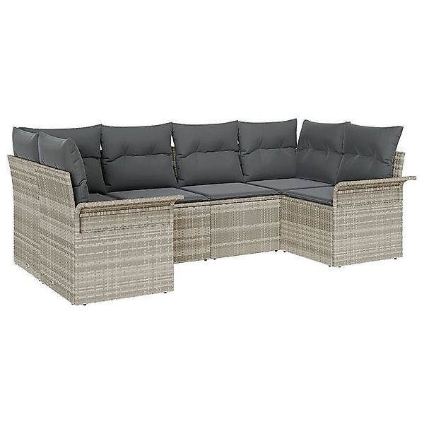 vidaXL Loungesofa 6-tlg. Garten-Sofagarnitur mit Kissen Hellgrau Poly Ratta günstig online kaufen