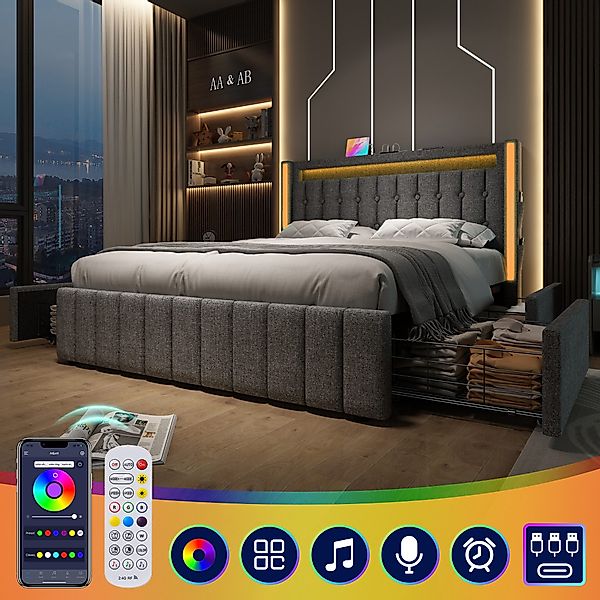 MODFU Polsterbett mit LED Beleuchtung und günstig online kaufen