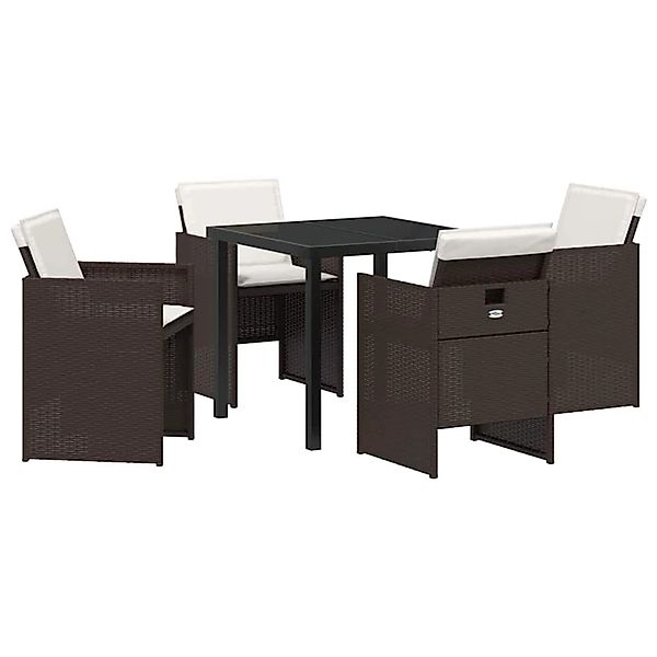 vidaXL Garten Essgruppe mit Kissen Falten 5-Tlg Braun Poly Rattan 3379952 günstig online kaufen