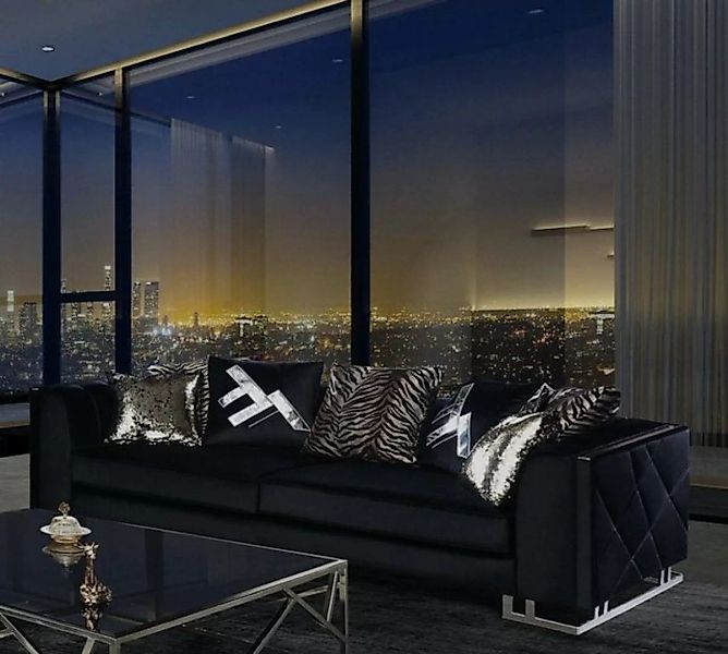 Casa Padrino Sofa Luxus Wohnzimmer Sofa mit dekorativen Kissen Schwarz / Si günstig online kaufen