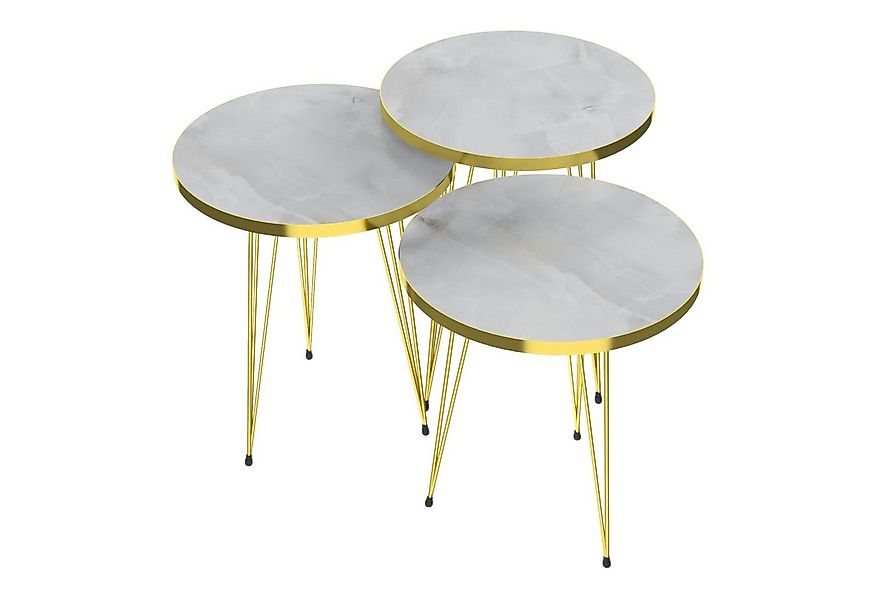 en.casa Satztisch, »Skibby« Beistelltisch im 3er Set Marmor, weiß / Gold günstig online kaufen