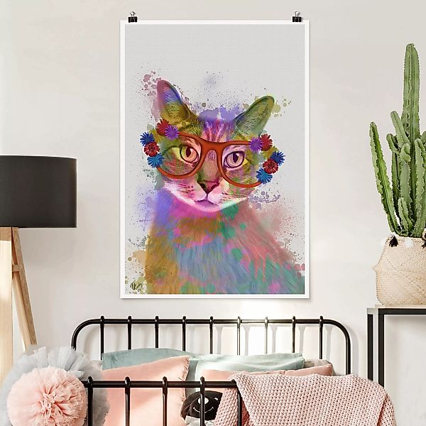 Poster - Hochformat Regenbogen Splash Katze günstig online kaufen