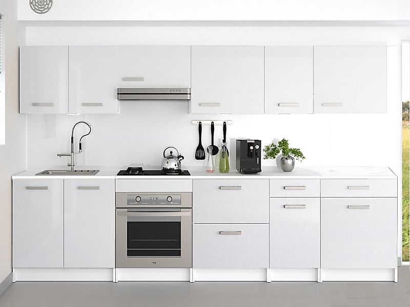 Küchenzeile - mit Arbeitsplatte  300 cm - Weiß glänzend - TRATTORIA günstig online kaufen