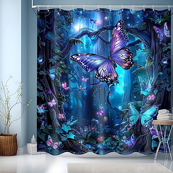 JINGYOU Duschvorhang Duschvorhang Blau 180x200 Bunt günstig online kaufen