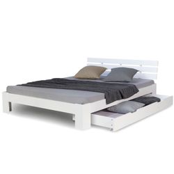 Homestyle4u Holzbett 140 x 200 cm mit Lattenrost und Bettkasten in Weiß 224 günstig online kaufen