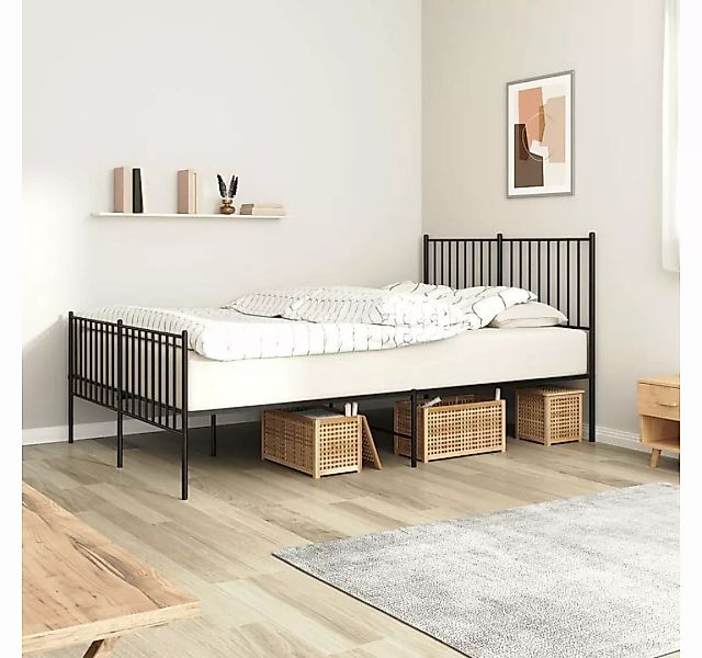 furnicato Bett Bettgestell mit Kopf- und Fußteil Metall Schwarz 135x190 cm günstig online kaufen