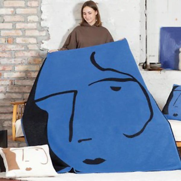 Wohndecke 'Gesicht' royalblau/schwarz, 140x200cm günstig online kaufen