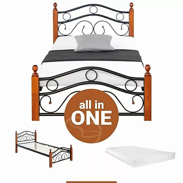 Homestyle4u Metallbett Einzelbett 90x200 cm mit Matratze Lattenrost Bett günstig online kaufen