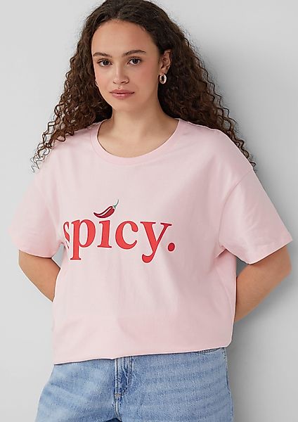 QS Kurzarmshirt Baumwollshirt mit überschnittener Schulter günstig online kaufen