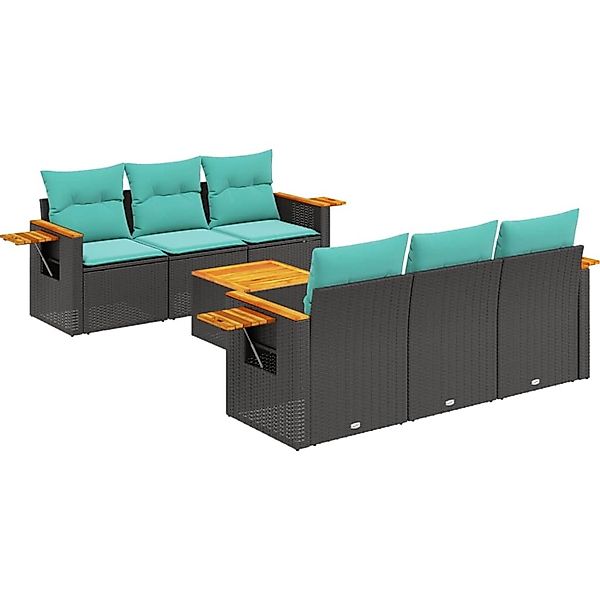 vidaXL 7-Tlg Garten-Sofagarnitur mit Kissen Schwarz Poly Rattan 3226631 günstig online kaufen
