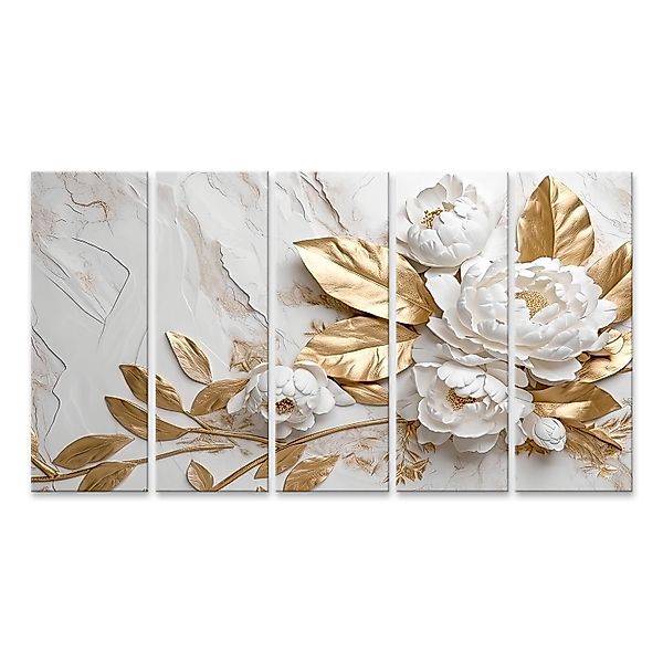 islandburner Leinwandbild Marmor Textur Weiß Gold günstig online kaufen