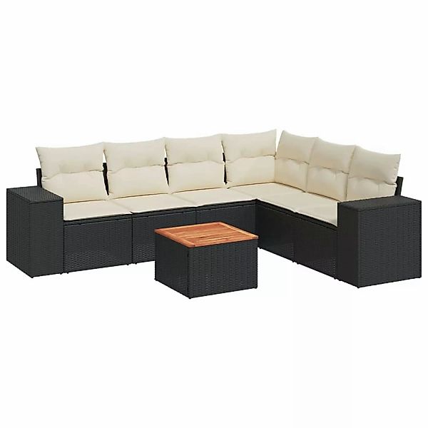 vidaXL 7-tlg Garten-Sofagarnitur mit Kissen Schwarz Poly Rattan Modell 61 günstig online kaufen