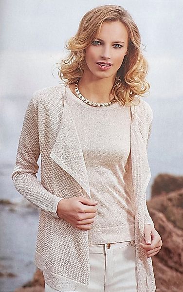 Passioni Cardigan Twinset in Beige mit metallischen Fäden günstig online kaufen