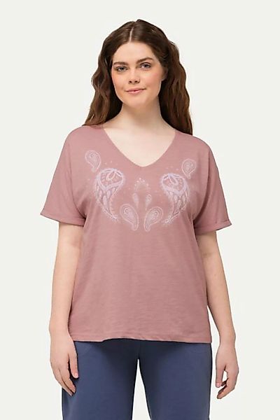 Ulla Popken Rundhalsshirt T-Shirt Flockdruck V-Ausschnitt Halbarm günstig online kaufen