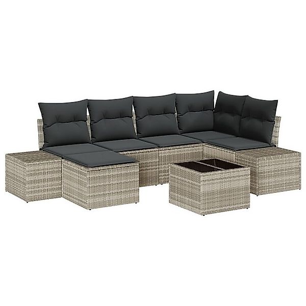 vidaXL Loungesofa 7-teiliges Garten Sofa Set mit Kissen Graues Poly Rattan, günstig online kaufen