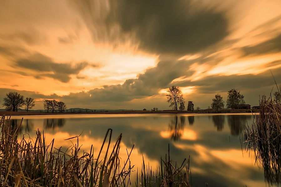 Papermoon Fototapete "SOMMER-SEE-SONNENUNTERGANG SEE BÄUME LANDSCHAFT HIMME günstig online kaufen
