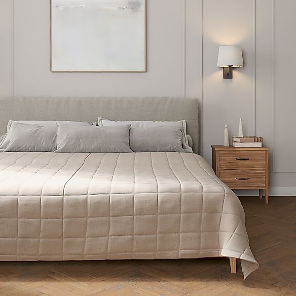 Tagesdecke mit Karosteppung, natural, Leinen (392-10) günstig online kaufen