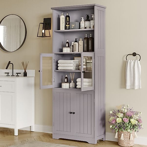 Merax Hochschrank mit Glas- & Holztüren günstig online kaufen