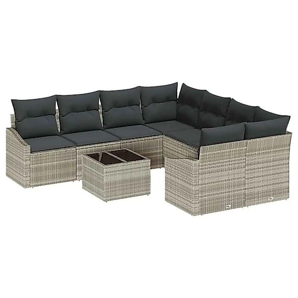 vidaXL Sofa Set mit Kissen 9-Tlg Hellgrau Poly-Rattan 3346662 günstig online kaufen