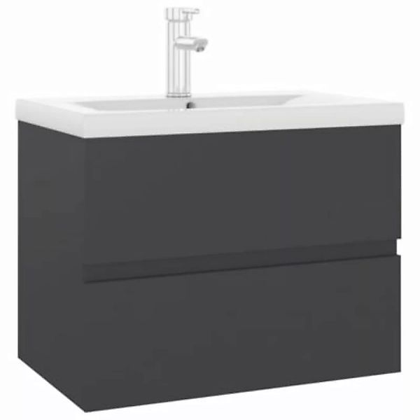 vidaXL Waschbeckenunterschrank mit Einbaubecken Grau Holzwerkstoff Waschbec günstig online kaufen
