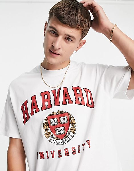 Topman – Oversize-T-Shirt in Weiß mit „Harvard University“-Print günstig online kaufen