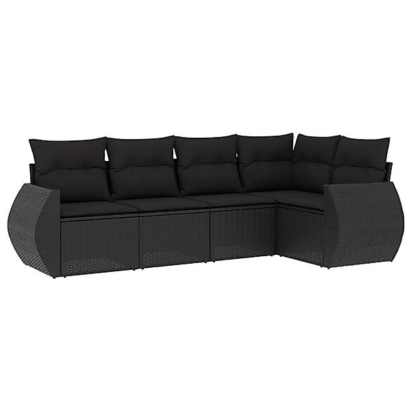 vidaXL 5-Tlg Garten-Sofagarnitur mit Kissen Schwarz Poly Rattan 3221324 günstig online kaufen