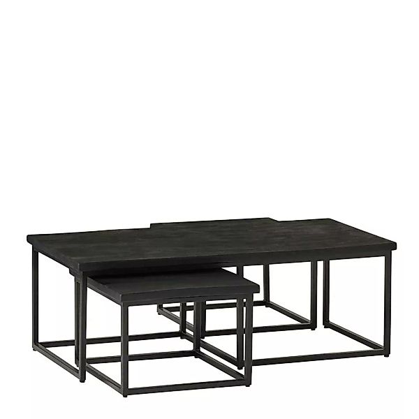 Sofa Tisch Set Industriestil in Schwarz Massivholz und Metall (dreiteilig) günstig online kaufen