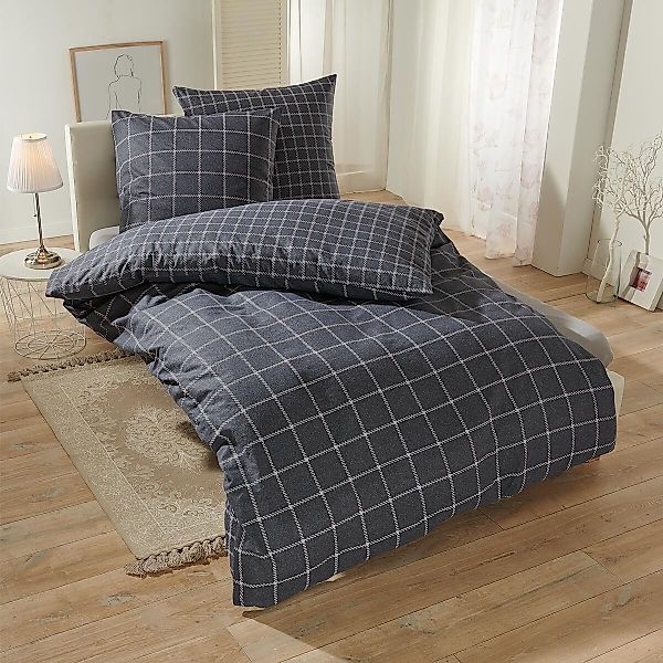 TRAUMSCHLAF Bettwäsche Karo anthrazit, Flanell, 2 günstig online kaufen